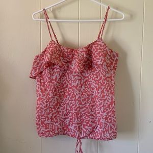 Crop Top Pink White Ruffle Spaghetti Strap Medium M